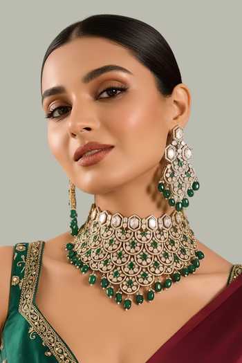 Auraa Trends Emerald Green Kundan Polki Choker Set 
