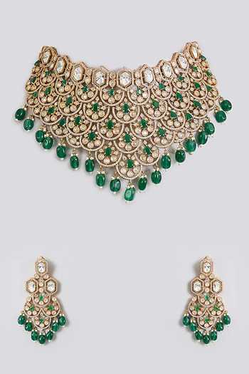 Auraa Trends Emerald Green Kundan Polki Choker Set 