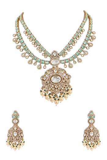 Buy Auraa Trends Green Kundan Embellished Necklace Set Online at Aza Fashions Buy_Auraa Trends_Green Kundan Embellished Necklace Set _Online_at_Aza_Fashions