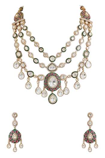Buy_Auraa Trends_Multi Color Kundan Studded Necklace Set _Online_at_Aza_Fashions