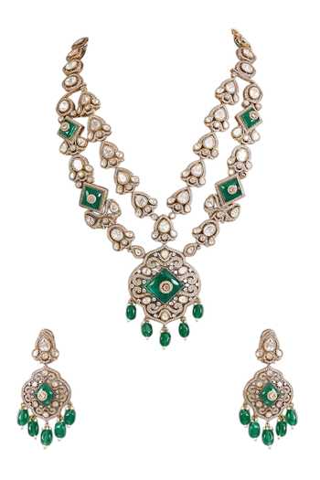 Auraa Trends Green Kundan Necklace Set Online at Aza Fashions Auraa Trends_Green Kundan Necklace Set _Online_at_Aza_Fashions