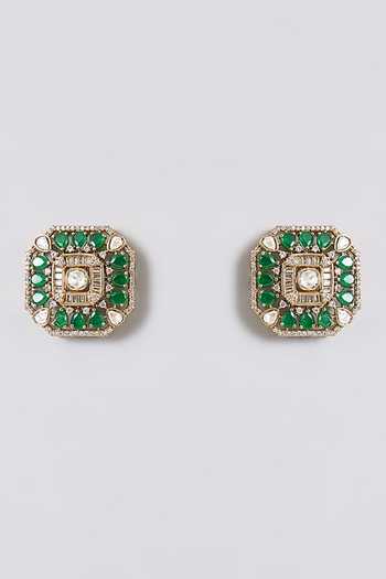 Auraa Trends_Green Kundan Polki Choker Necklace Set _Online_at_Aza_Fashions