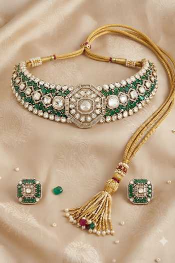Auraa Trends Green Kundan Polki Choker Necklace Set 