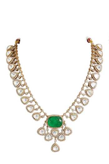 Auraa Trends Green Imitation Diamond Necklace Set Online at Aza Fashions Auraa Trends_Green Imitation Diamond Necklace Set _Online_at_Aza_Fashions