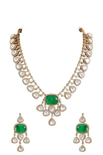 Shop Auraa Trends Green Imitation Diamond Necklace Set Online at Aza Fashions Shop_Auraa Trends_Green Imitation Diamond Necklace Set _Online_at_Aza_Fashions