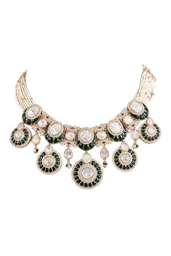 Auraa Trends Green Imitation Diamond Choker Set Online at Aza Fashions Auraa Trends_Green Imitation Diamond Choker Set _Online_at_Aza_Fashions