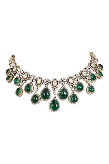 Auraa Trends_Green Kundan Studded Necklace Set _Online_at_Aza_Fashions