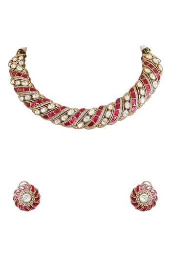 Auraa Trends Twisted Kundan Embellished Choker Set 