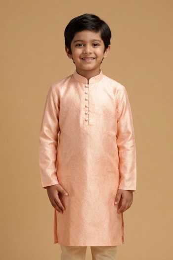 Chatenya Mittal Floral Motif Peach Kurta For Kids