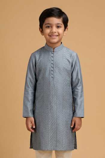 Chatenya Mittal Grey Embroidered Kurta & Pant Set For Kids