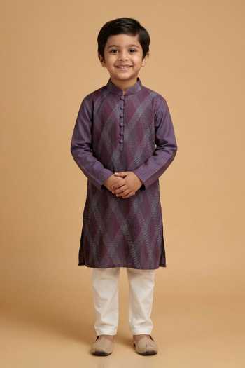 Chatenya Mittal Geometric Pintuck Embroidered Kurta Set For Kids