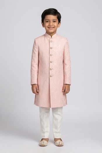 Chatenya Mittal Embroidered Silk Sherwani Set For Kids