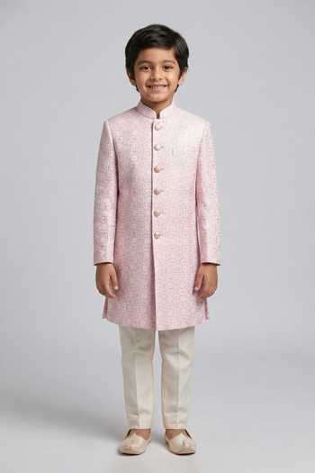Chatenya Mittal Geometric Embroidered Sherwani Set For Kids