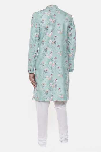 Mayank Modi - Men Linen Floral Print Sherwani Set For Kids