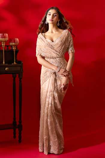 Azeera Gold Tissue Embroidered Saree With Unstitched Blouse Piece at Aza Fashions Azeera_Gold Tissue Embroidered Saree With Unstitched Blouse Piece _at_Aza_Fashions