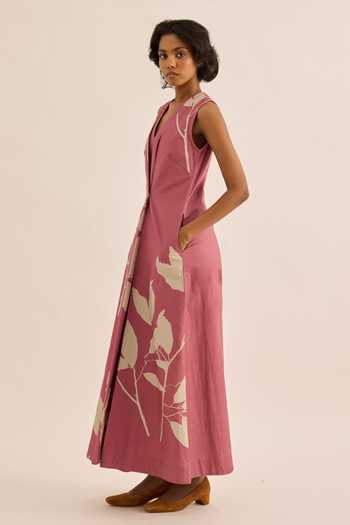 Kharakapas_Pink Dalia Floral Print Layered Jumpsuit _at_Aza_Fashions