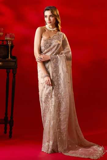 Azeera French Rose Embroidered Saree & Unstitched Blouse Piece
