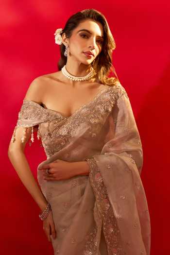 Shop Azeera Ivory Tissue French Rose Embroidered Saree And Unstitched Blouse Piece Online at Aza Fashions Shop_Azeera_Ivory Tissue French Rose Embroidered Saree And Unstitched Blouse Piece _Online_at_Aza_Fashions