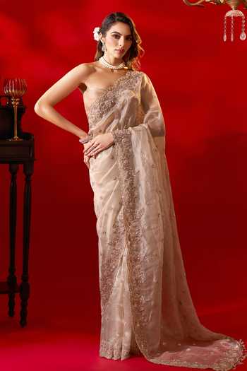 Azeera French Rose Embroidered Saree & Unstitched Blouse Piece