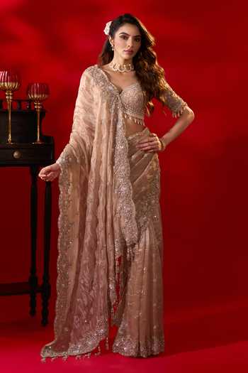 Azeera Rose Embroidered Saree With Unstitched Blouse Piece