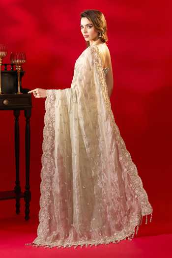 Azeera French Rose Embroidered Saree With Unstitched Blouse Piece