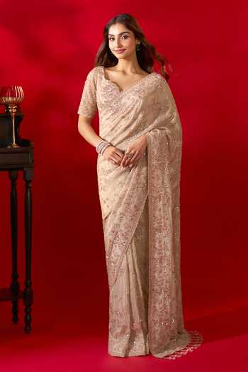 Azeera Surbhi Embroidered Saree With Unstitched Blouse Piece 