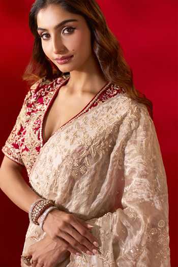Shop Azeera Ivory Tissue Zaveria Embroidered Saree With Unstitched Blouse Piece Shop_Azeera_Ivory Tissue Zaveria Embroidered Saree With Unstitched Blouse Piece