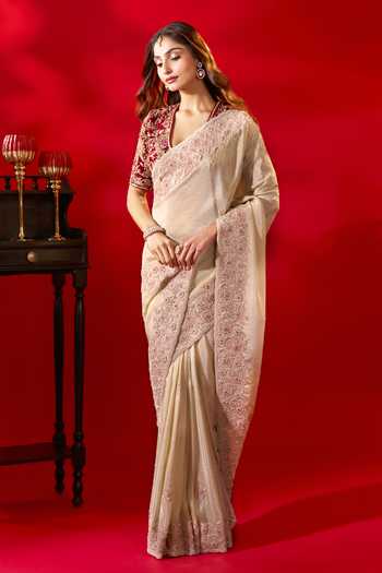 Shop_Azeera_Gold Tissue Yashvi Bordered Saree With Unstitched Blouse Piece 