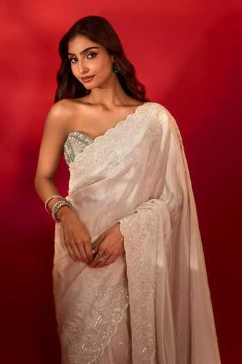 Buy_Azeera_Gold Tissue Pastel Embroidered Saree With Unstitched Blouse Piece 