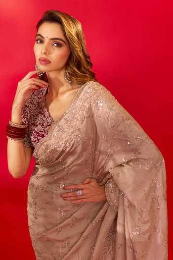 Shop_Azeera_Ivory Tissue Inayat Embroidered Saree With Unstitched Blouse Piece _Online_at_Aza_Fashions