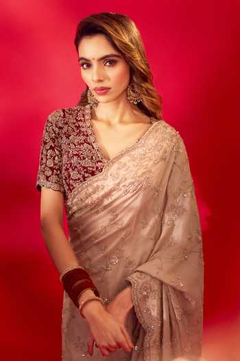 Shop_Azeera_Ivory Tissue Inayat Embroidered Saree With Unstitched Blouse Piece 