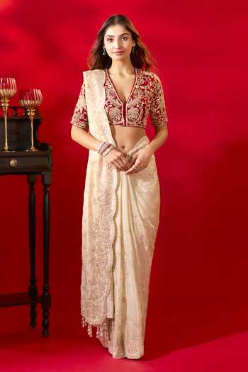 Buy_Azeera_Gold Tissue Inayat Embroidered Saree Unstitched Blouse Piece 