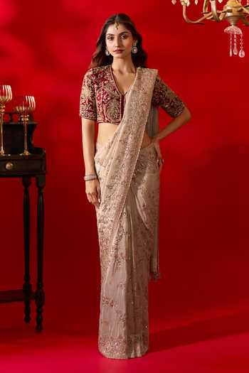 Shop Azeera Green Tissue Coral Embroidered Saree With Unstitched Blouse Piece Online at Aza Fashions Shop_Azeera_Green Tissue Coral Embroidered Saree With Unstitched Blouse Piece _Online_at_Aza_Fashions