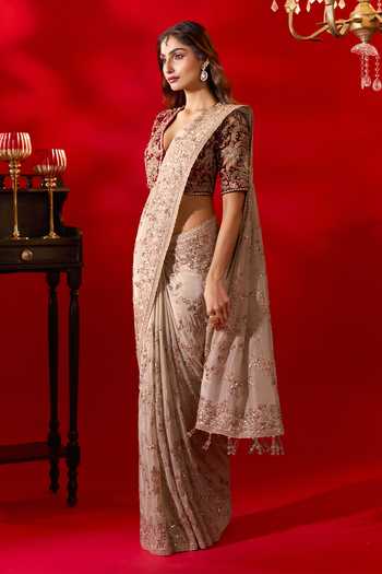 Buy Azeera Green Tissue Coral Embroidered Saree With Unstitched Blouse Piece Buy_Azeera_Green Tissue Coral Embroidered Saree With Unstitched Blouse Piece