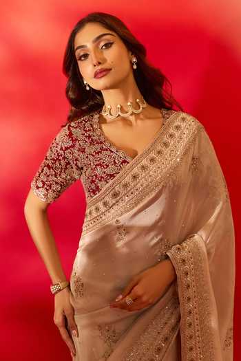 Buy_Azeera_Ivory Tissue Navneet Embroidered Saree With Unstitched Blouse Piece _Online_at_Aza_Fashions