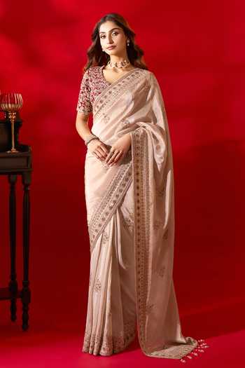 Azeera Navneet Embroidered Saree With Unstitched Blouse Piece
