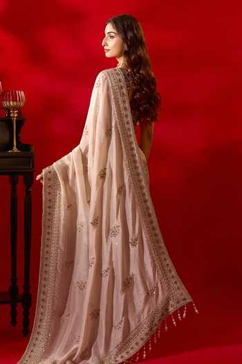 Azeera Navneet Embroidered Saree With Unstitched Blouse Piece