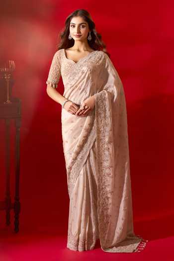 Buy_Azeera_Ivory Tissue Sufiyana Embroidered Saree With Unstitched Blouse Piece _Online_at_Aza_Fashions