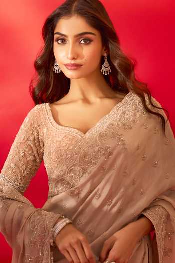 Shop_Azeera_Ivory Tissue Sufiyana Embroidered Saree With Unstitched Blouse Piece 