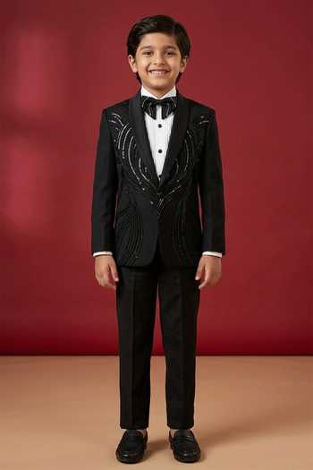 Design O Stitch Cutdana Embroidered Tuxedo Jacket & Pant For Kids