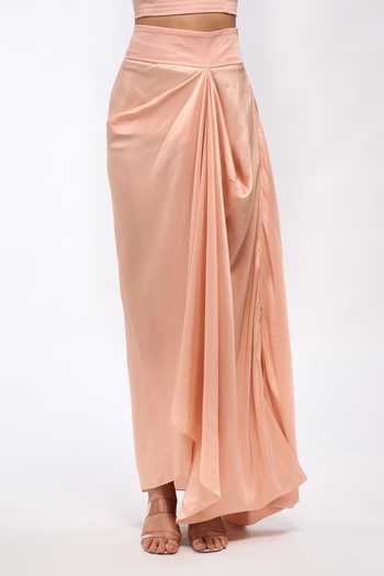 Anamika Khanna_Pink Scoop Neck Embroidered Cape Kurta And Draped Skirt Set _at_Aza_Fashions
