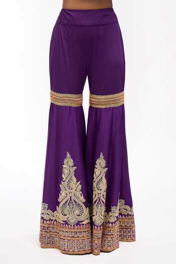 Shop Anamika Khanna Purple Round Neck Embroidered Cape Kurta And Sharara Set Online at Aza Fashions Shop_Anamika Khanna_Purple Round Neck Embroidered Cape Kurta And Sharara Set _Online_at_Aza_Fashions