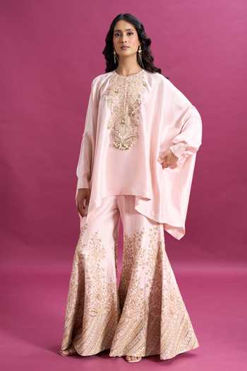Anamika Khanna_Pink Round Neck Floral Embroidered Top And Sharara Set _Online_at_Aza_Fashions