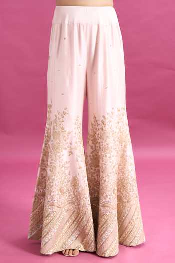 Shop_Anamika Khanna_Pink Round Neck Floral Embroidered Top And Sharara Set _Online_at_Aza_Fashions
