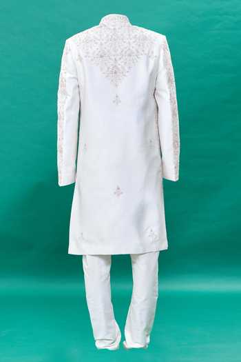 Rng Safawala Embroidered Off White Sherwani Set For Kids