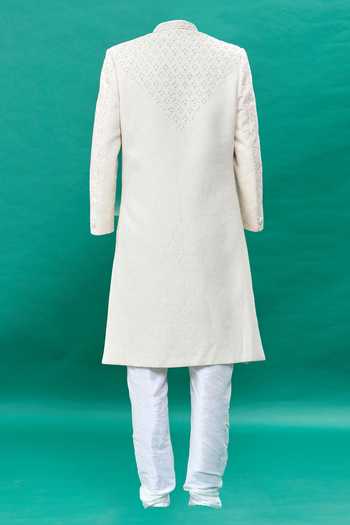 Rng Safawala Off White Embroidered Sherwani Set For Kids