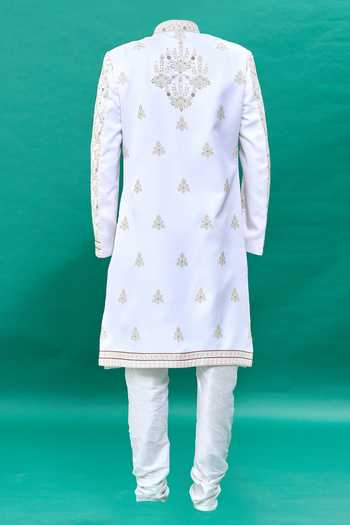 Rng Safawala Off White Embroidered Sherwani Set For Kids