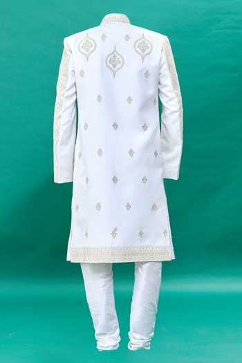 Rng Safawala Off White Embroidered Sherwani Set For Kids