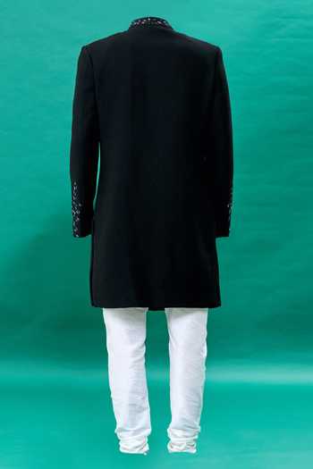 Rng Safawala Black Cutdana Embroidered Achkan Set For Kids