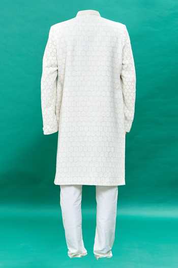 Rng Safawala Off White Embroidered Sherwani Set For Kids